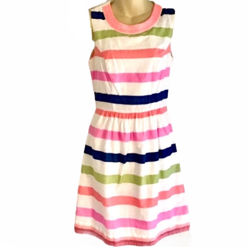 VINEYARD VINES EMBROIDERED HEM PINK WHITE BLUE GREEN MULTI STRIPE COTTON DRESS 4